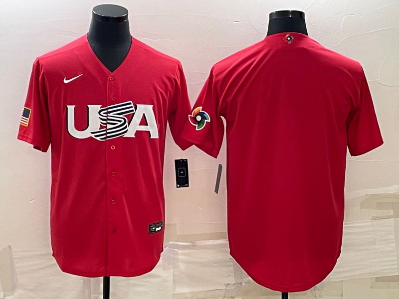 Men 2023 World Cub USA Blank Red Nike MLB Jersey2->more jerseys->MLB Jersey